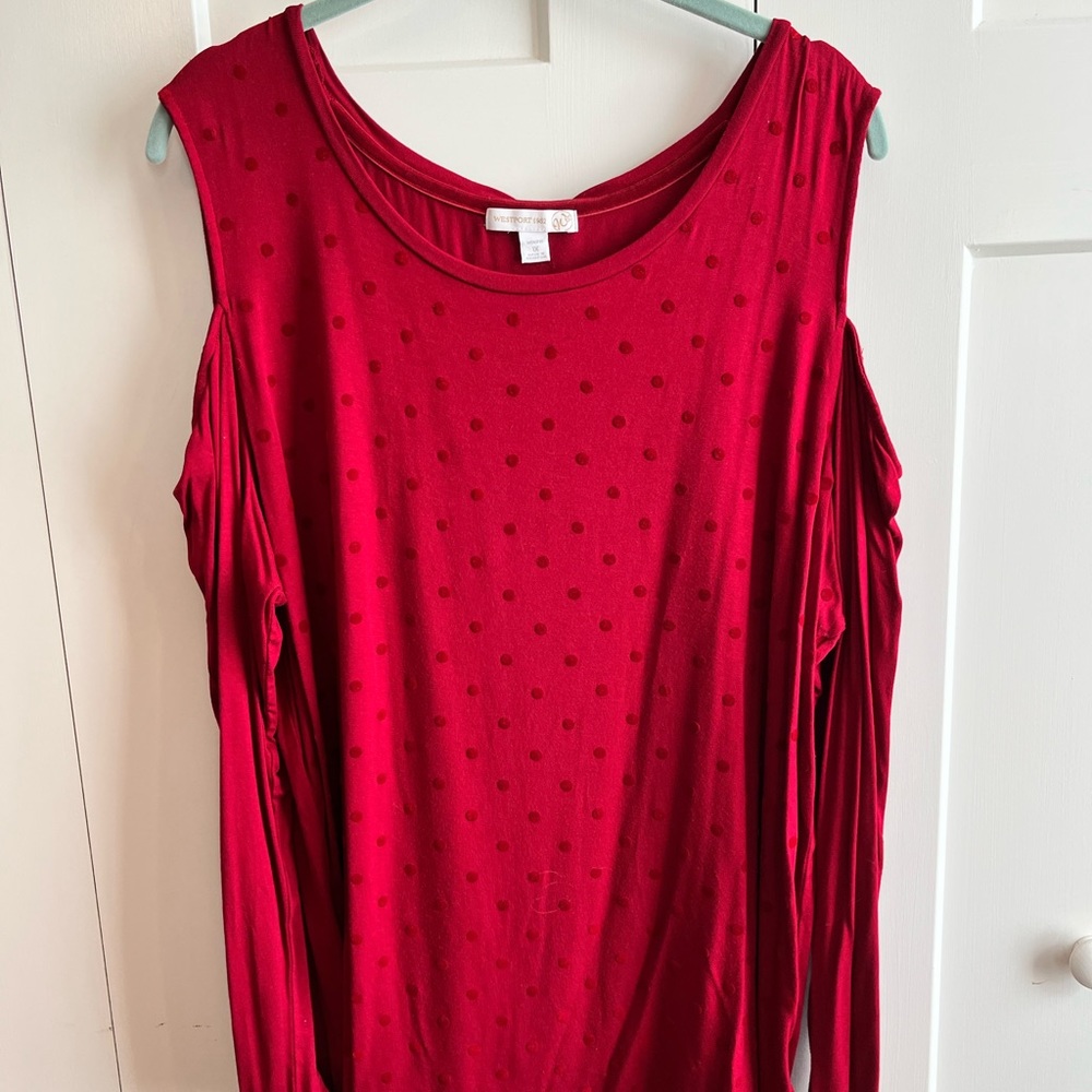 Red on red polka dot plus size top 1X
